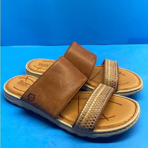 Born Women's Sandal Size 8 M Brown Leather Slide 2 Strap Flat Flip Flop Comfy - Picture 8 of 11